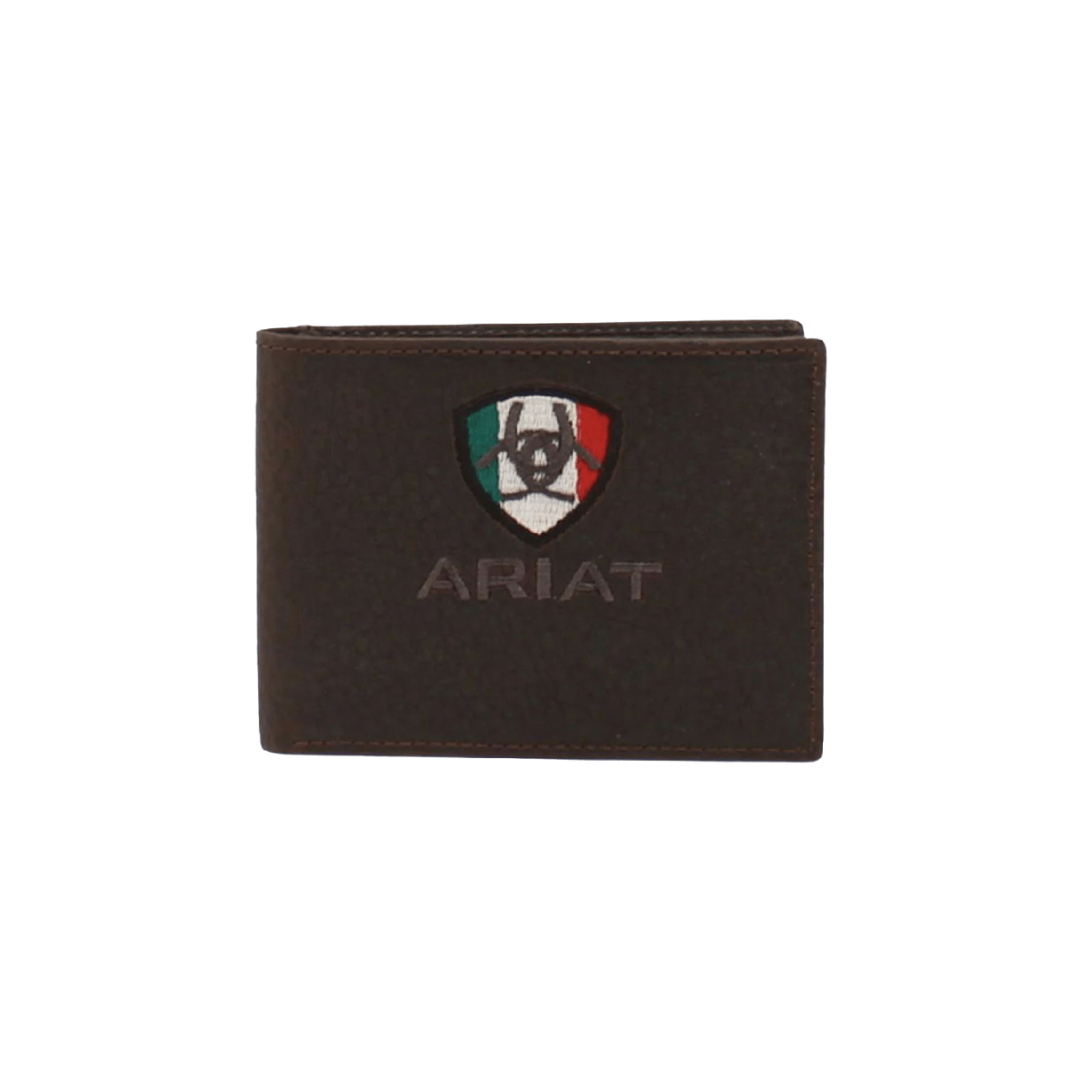 Ariat Men's Mexico Flag Logo Rowdy Bifold Brown Wallet