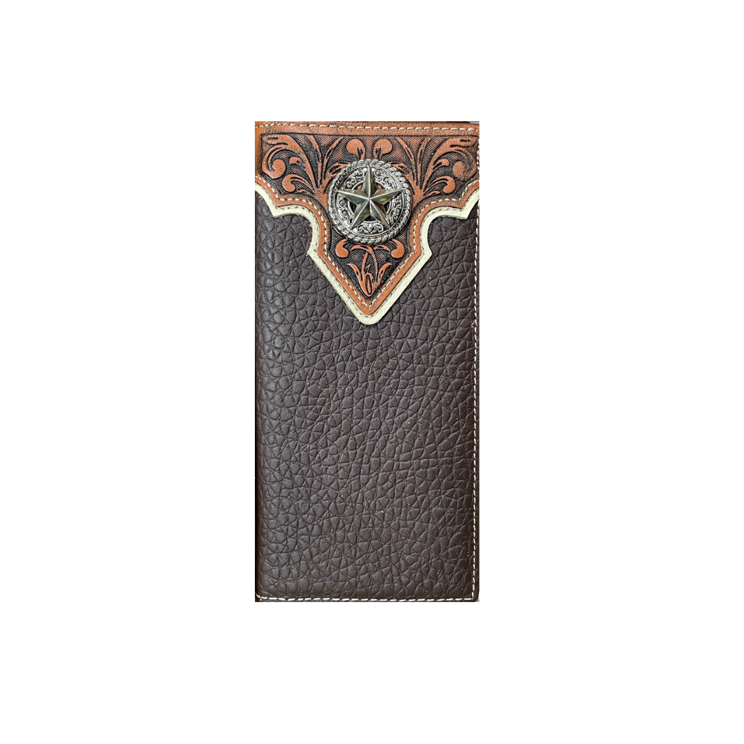 Top Notch Men's Floral Embossed Star Concho Coffee Wallet