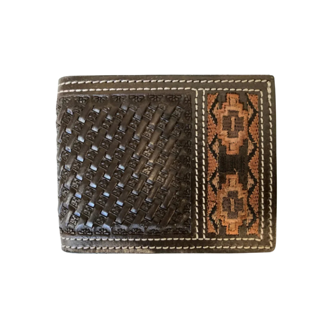 Western Fashion Men's Ranger Belt Brown Basketweave Wallet