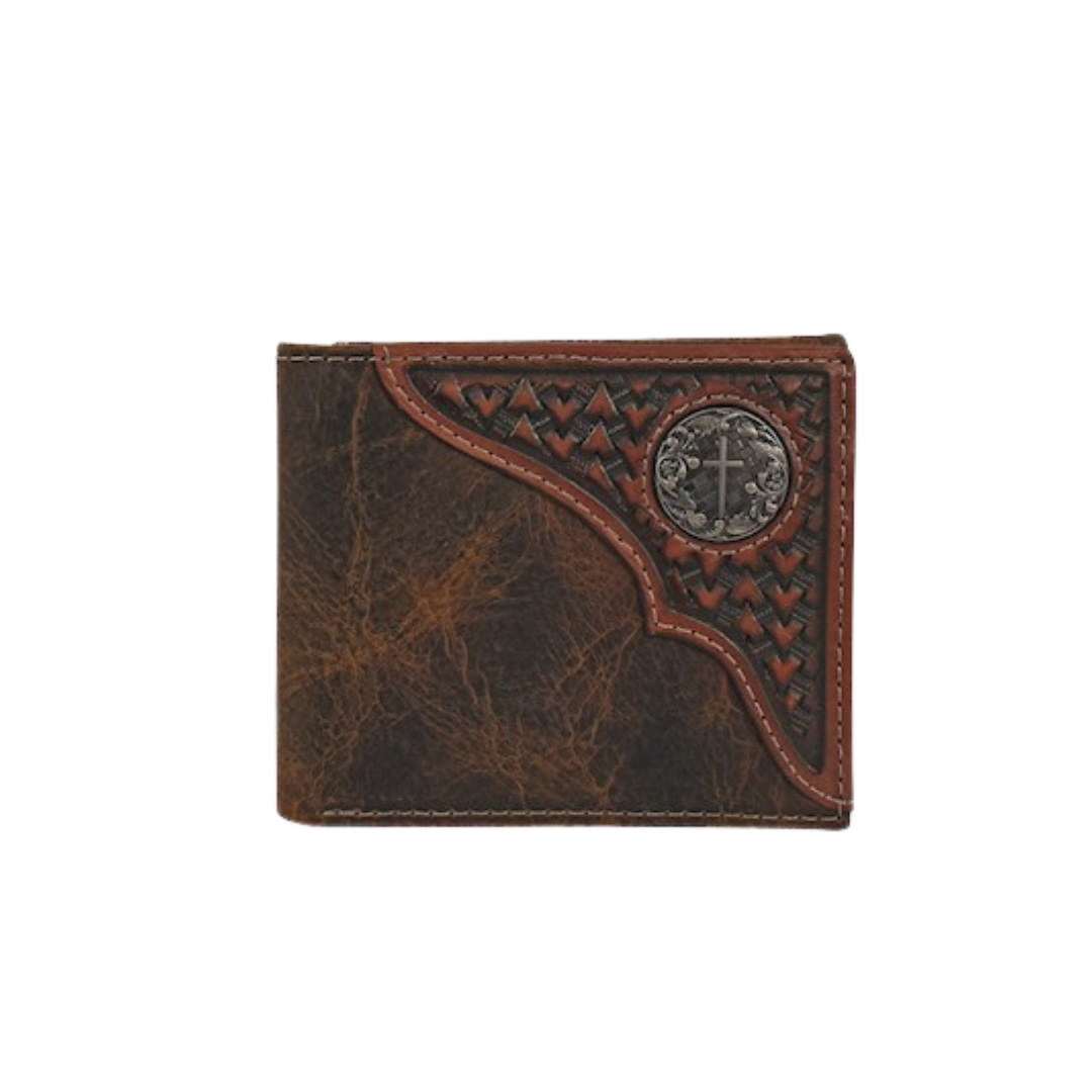 Justin Men's Bifold Tooled Yoke Concho Brown Wallet