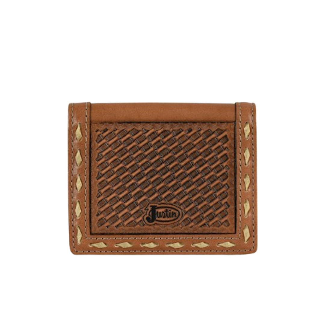 Justin Men's Card Basketweave Tooled Brown Wallet