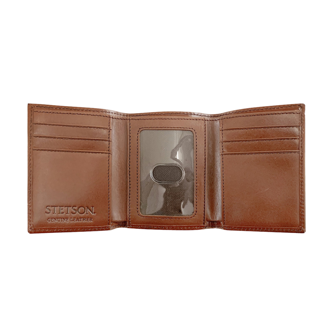 Stetson Men's Tooled Tri-Fold Brown Wallet