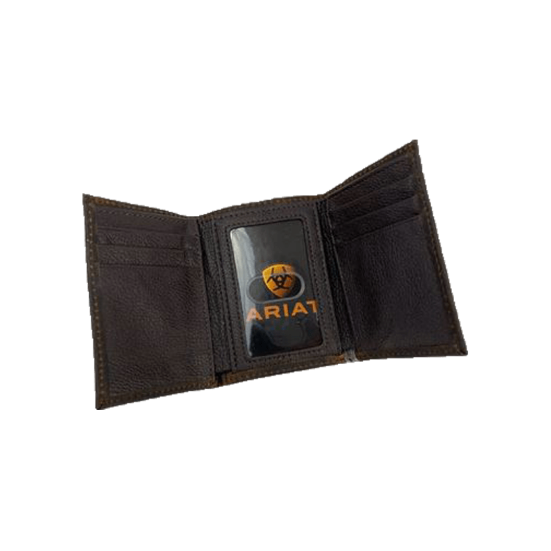 Ariat Men's Cotton Center Tri Fold Embroidered Brown Wallet