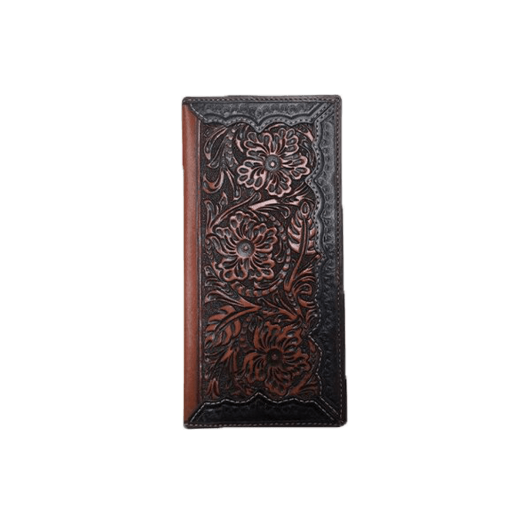 Gem Dandy Men's Tooled Long Copper Saddle Dark Brown Wallet