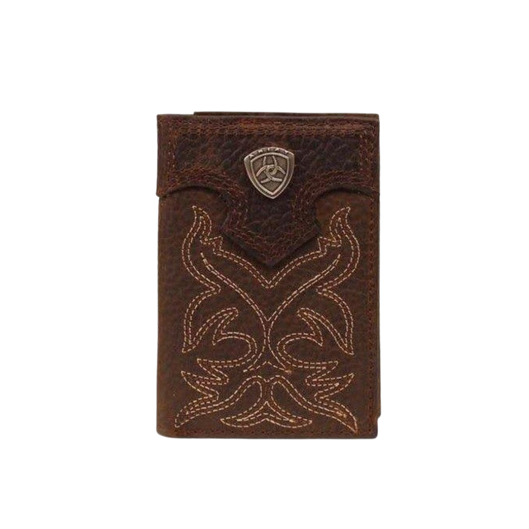 Ariat Men's Embroidery Trifold Brown Wallet