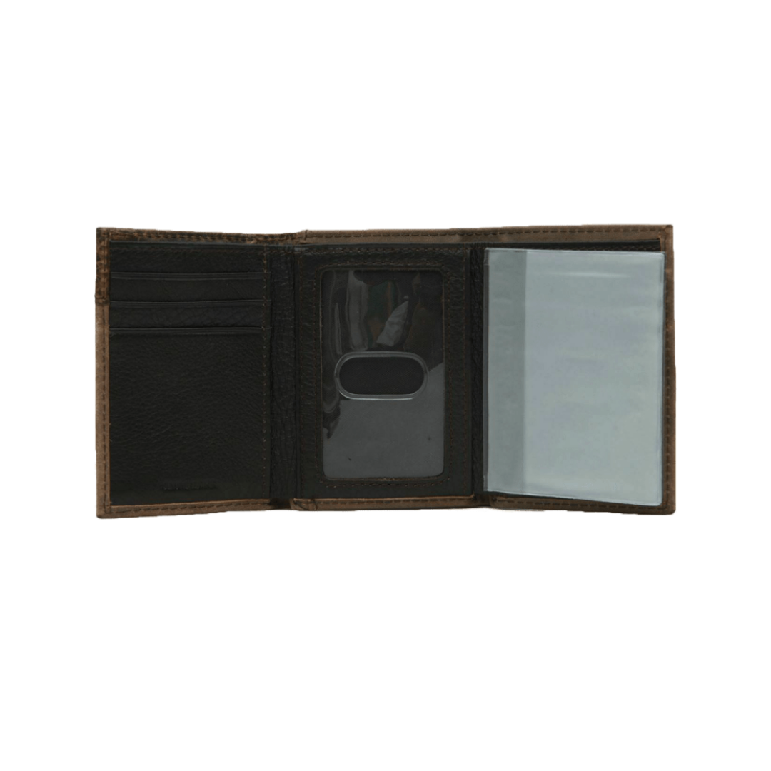 Ariat Men's Boot Stitching Leather Tri Fold Distressed Brown Wallet
