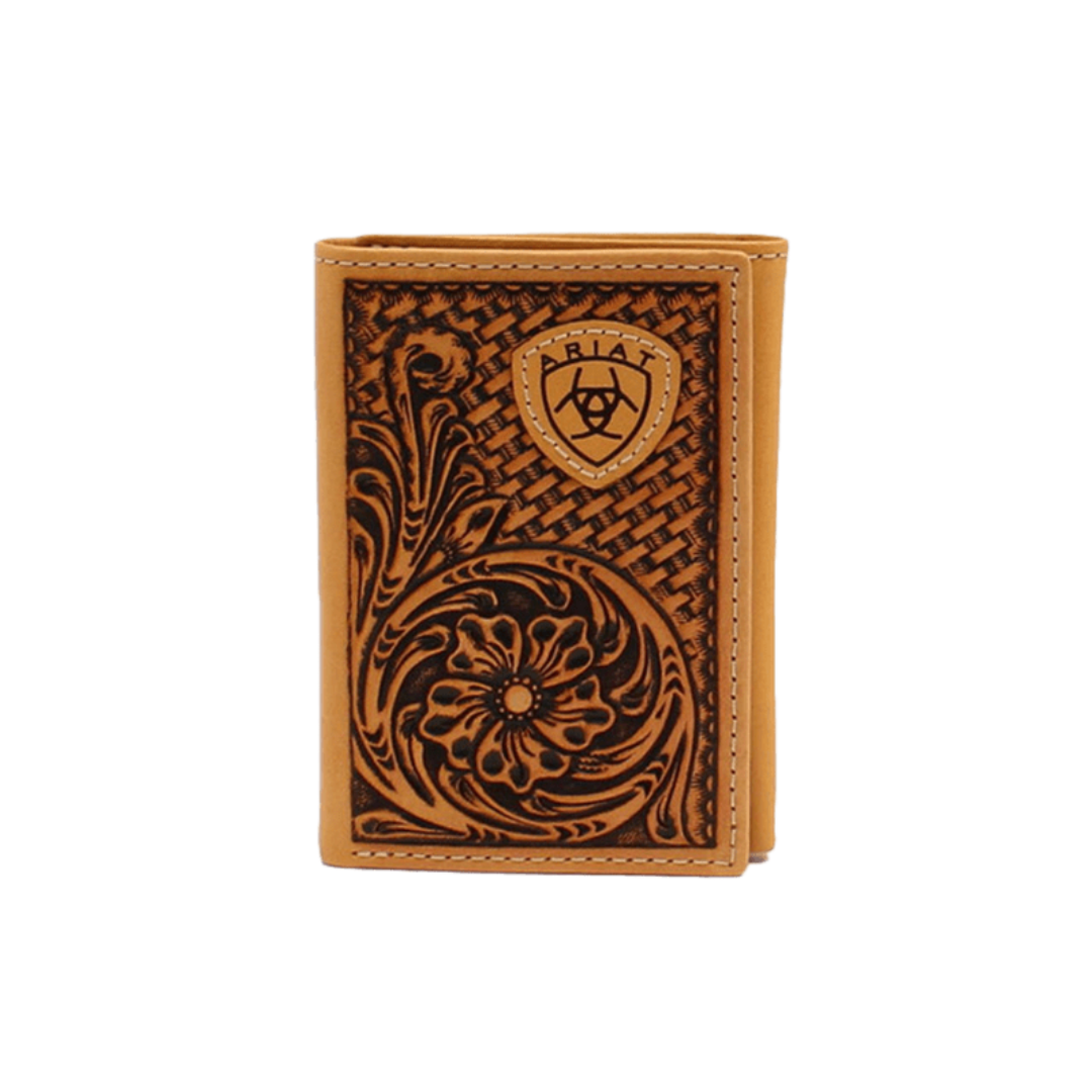 Ariat Men's Tri Fold Basket Weave Tan Wallet