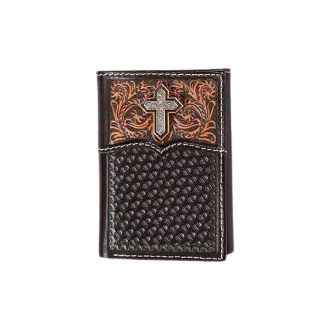 Ariat Men's Trifold Cross Filigree Medium Brown Wallet