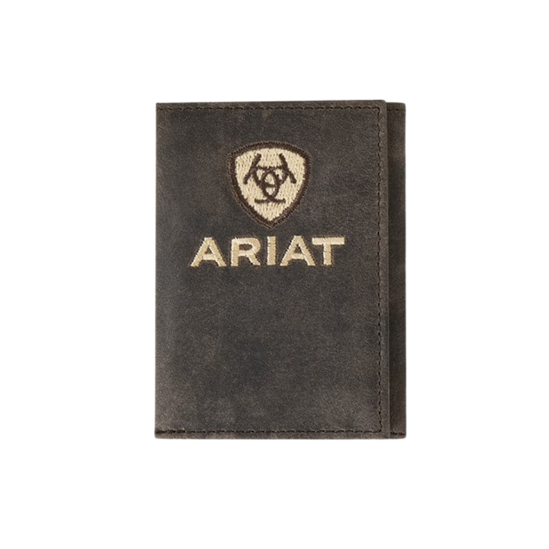 Ariat Men's Trifold Crazy Horse Embroider Brown Wallet