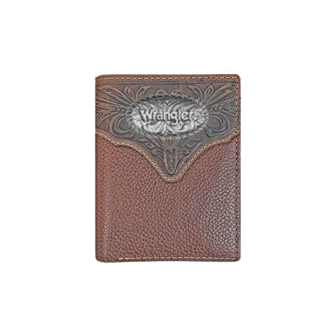 Gem Dandy Men's Wrangler Logo Trifold Brown Wallet