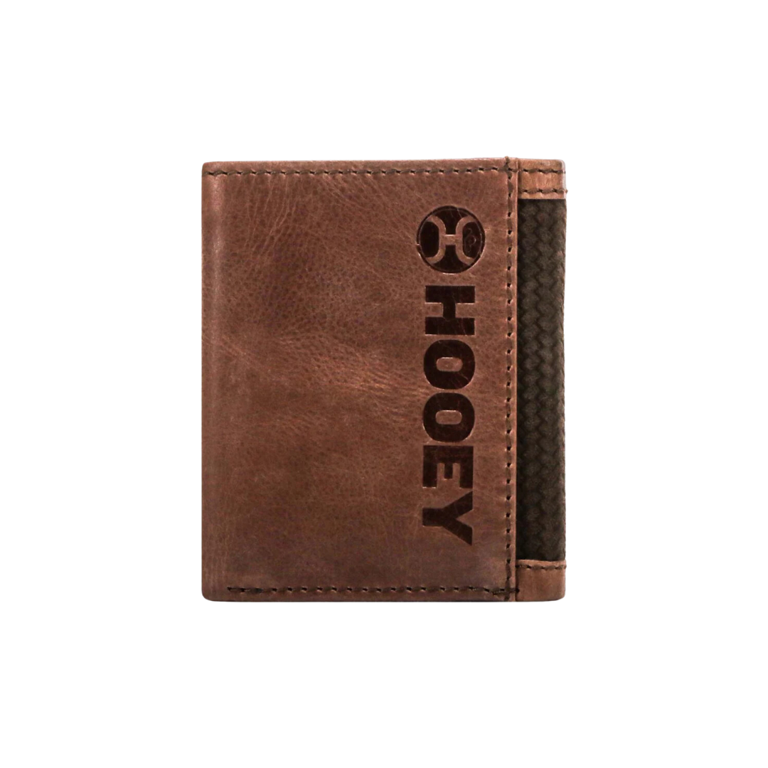 Hooey Men's Classic Trifold Leather Basketweave Embossed Brown Wallet