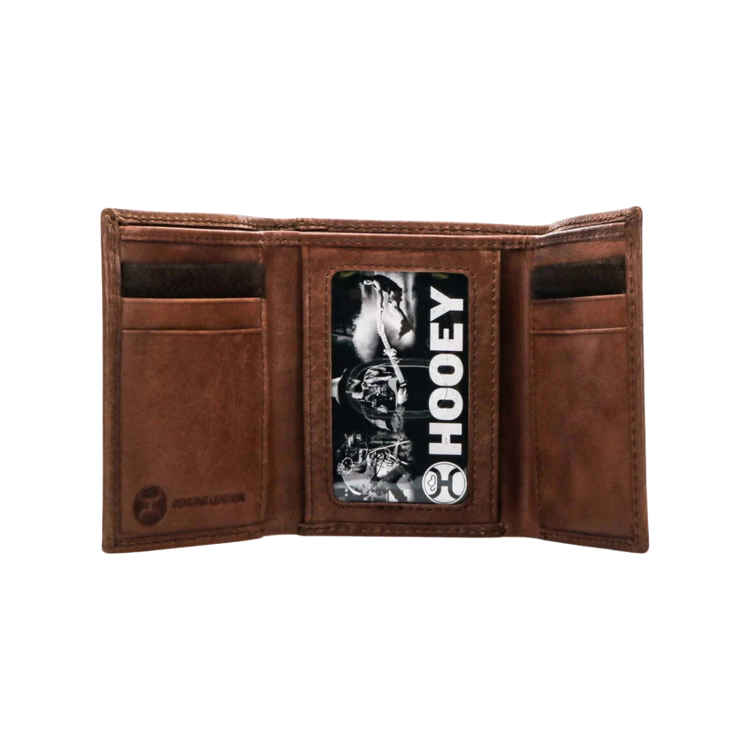 Hooey Men's Classic Trifold Leather Basketweave Embossed Brown Wallet