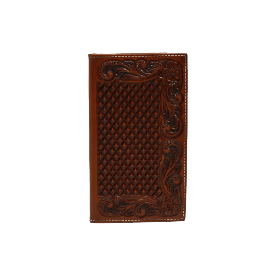 Ariat Men's Rodeo Basket Weaved Floral Embossed Brown Wallet