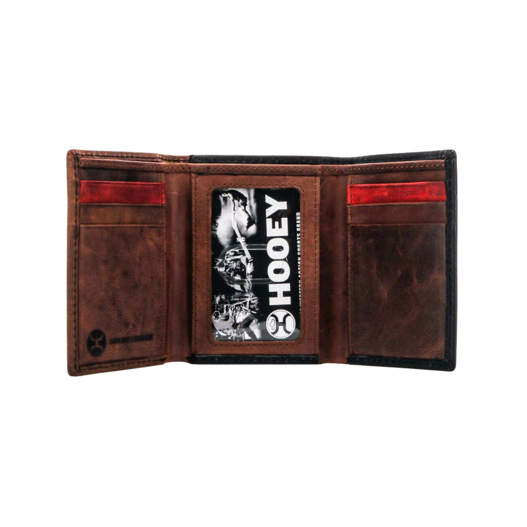 Hooey Men's Chapawee Laser Cut Aztec Print Trifold Ivory Red Wallet
