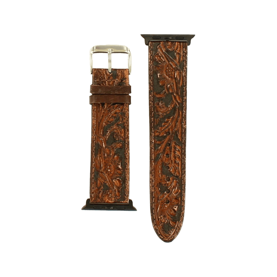 Nocona Unisex Floral Tooled Brown Watch Band