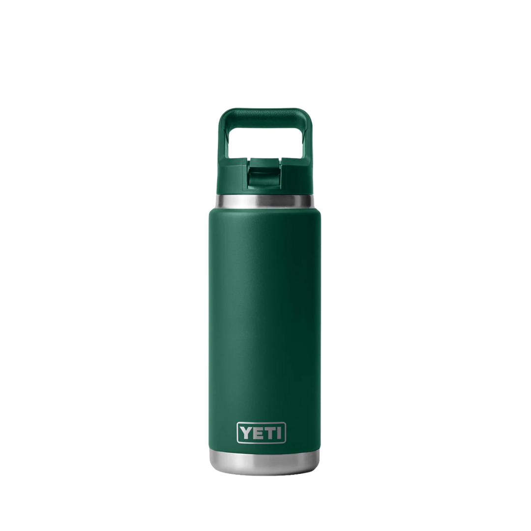Yeti Rambler 26oz Straw Black Forest Green Bottle