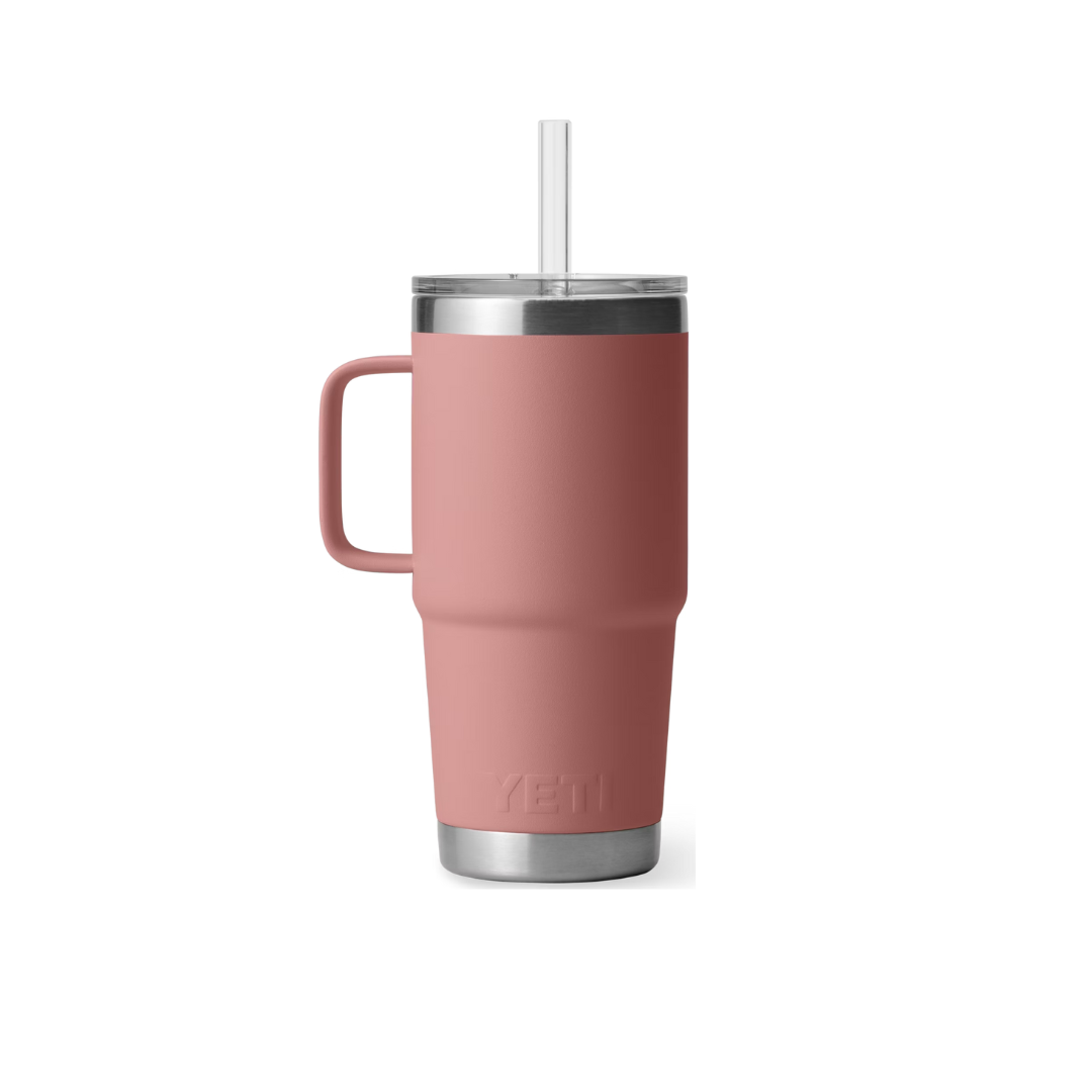 Yeti Rambler 25oz Standstone Pink Straw Mug