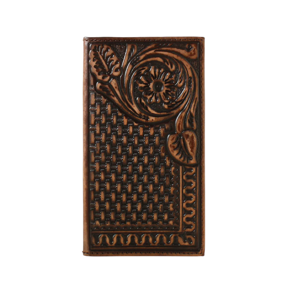 3D Men's Floral Basketweave Rodeo Brown Wallet