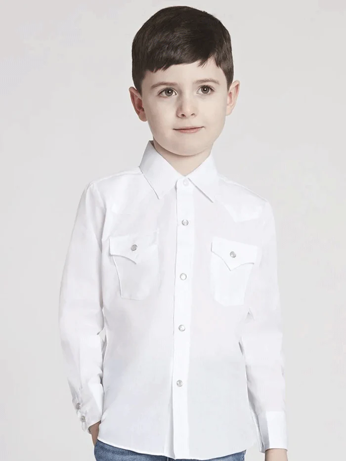 Ely Cattleman Men´s Kids Long Sleeve Solid Western White Shirt