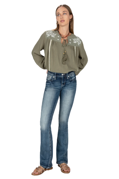 Miss Me Women´s Turquoise Feather Cross Bootcut Jeans