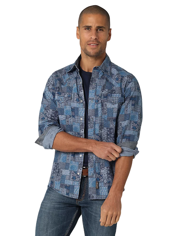 Wrangler Men's Retro Patwork Western Snap Shirt - Big