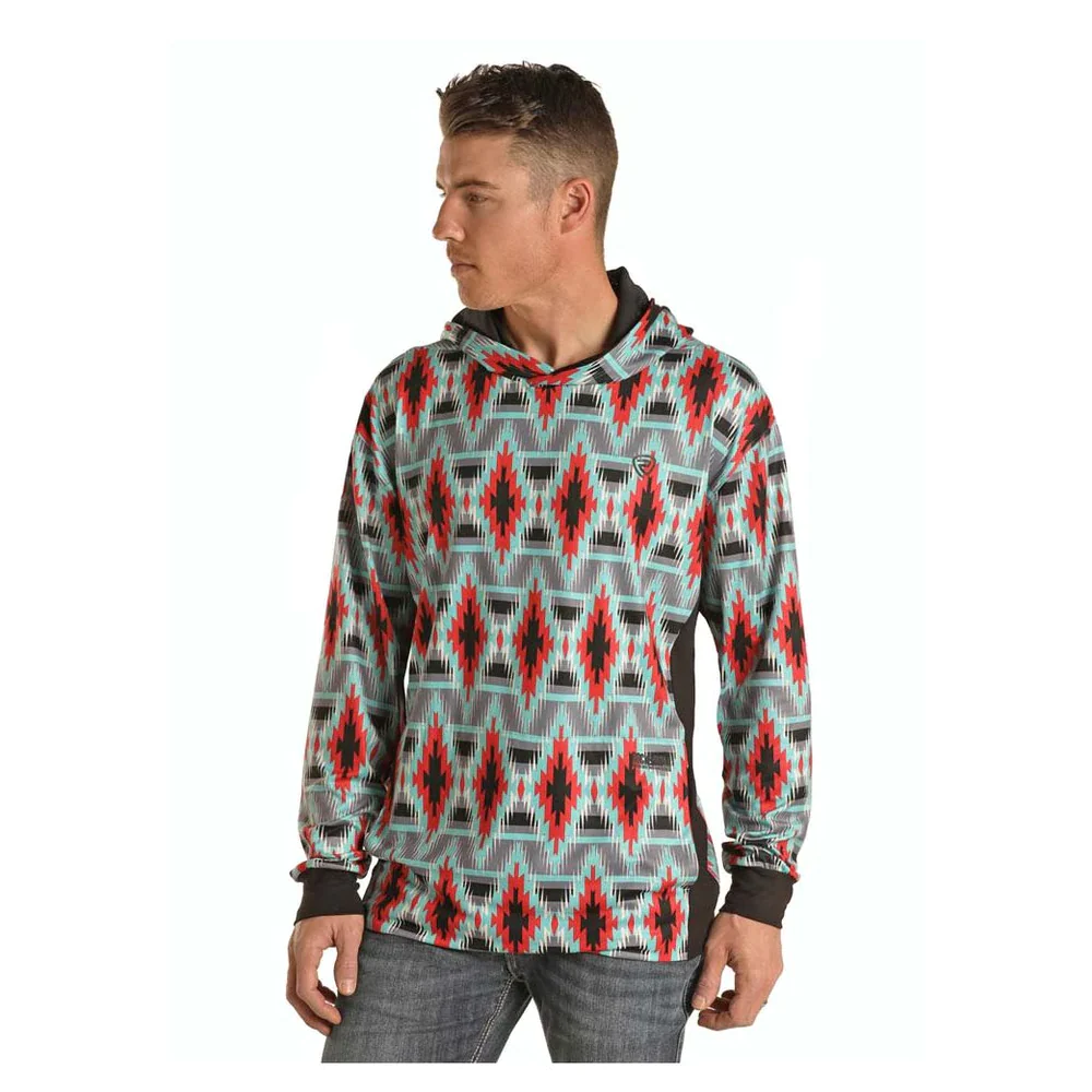 Rock Roll Denim Men s Aztec Print Hoodie Red Turquoise The Boot Jack