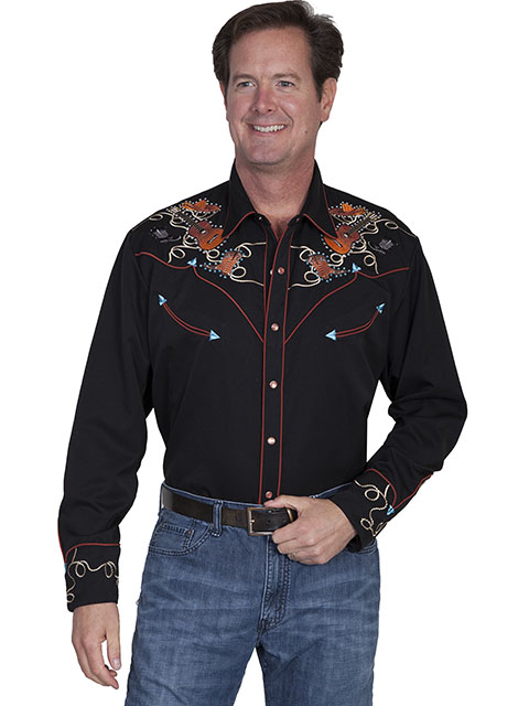 Scully Leather Men's Boot & Guitar Embroidered Shirt