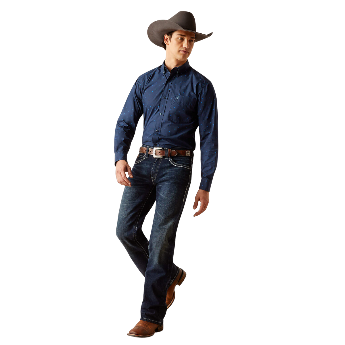 Ariat Men's Pollerd Fitted Blue Shirt