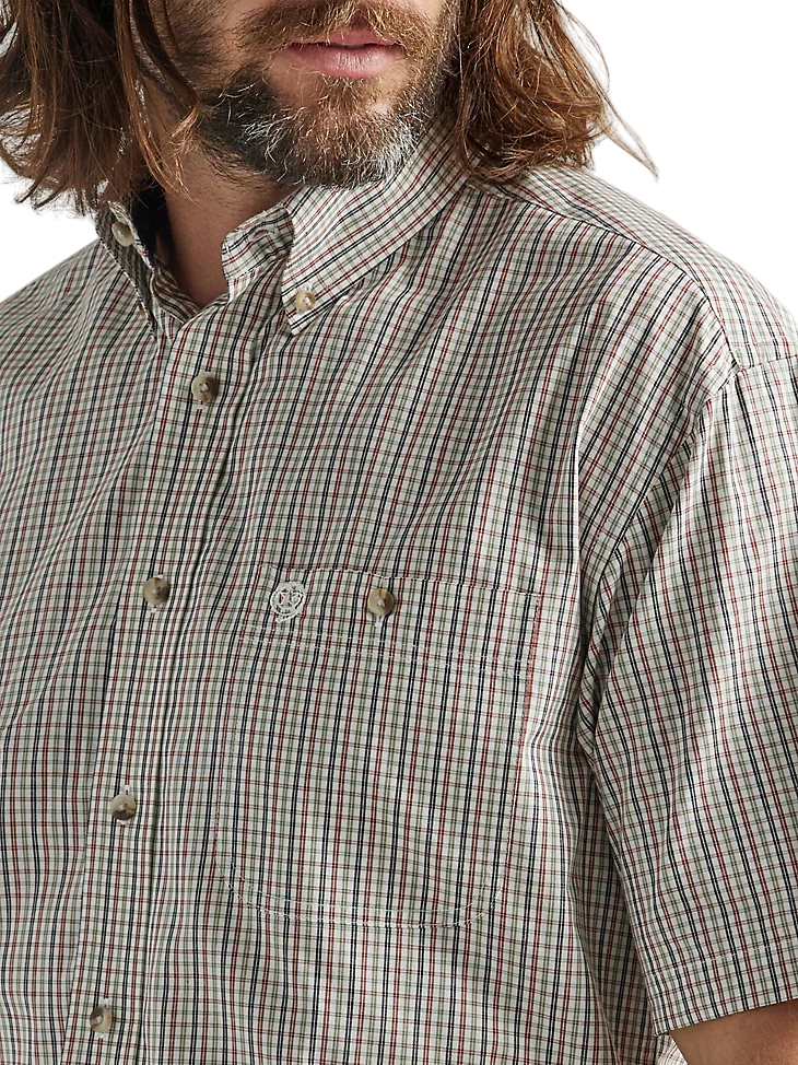 Wrangler Men's George Strait Plaid Pocket Olive Red Shirt - Big