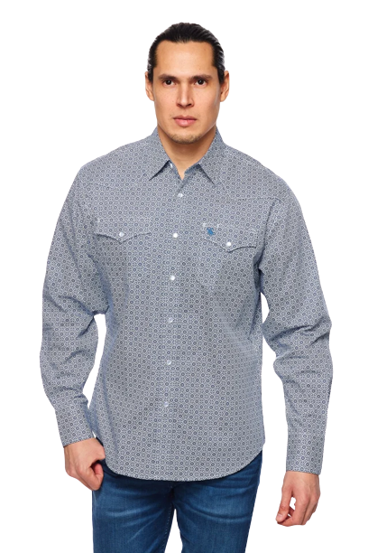 Avalon Men's Print Snap Western Blue Shirt