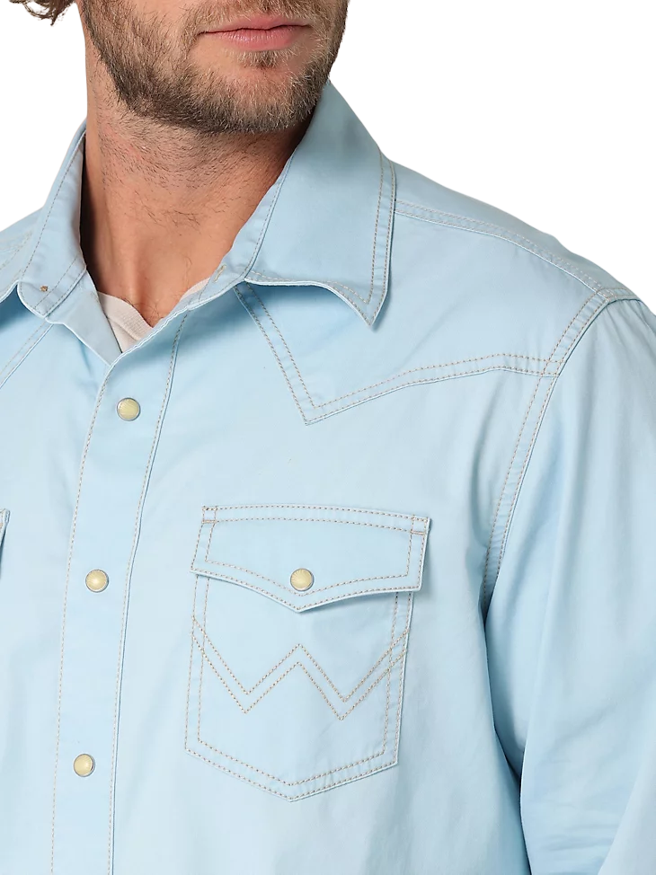 Wrangler Mens Retro Premium Western Blue Shirt - Big