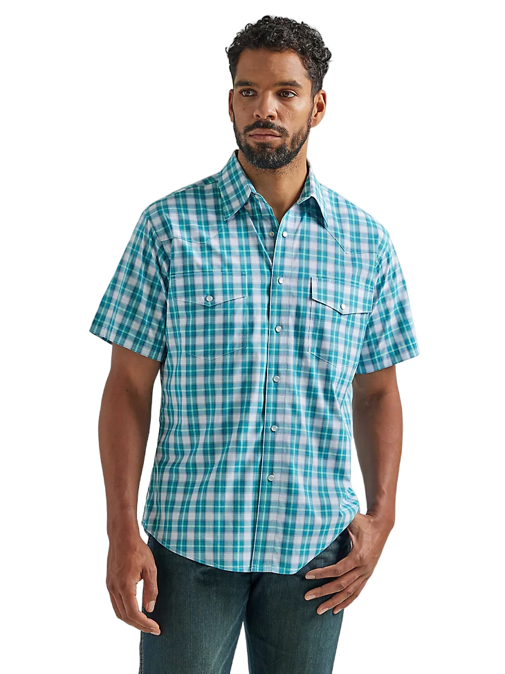Wrangler Men's Wrinkle Resistant Western Teal Shirt