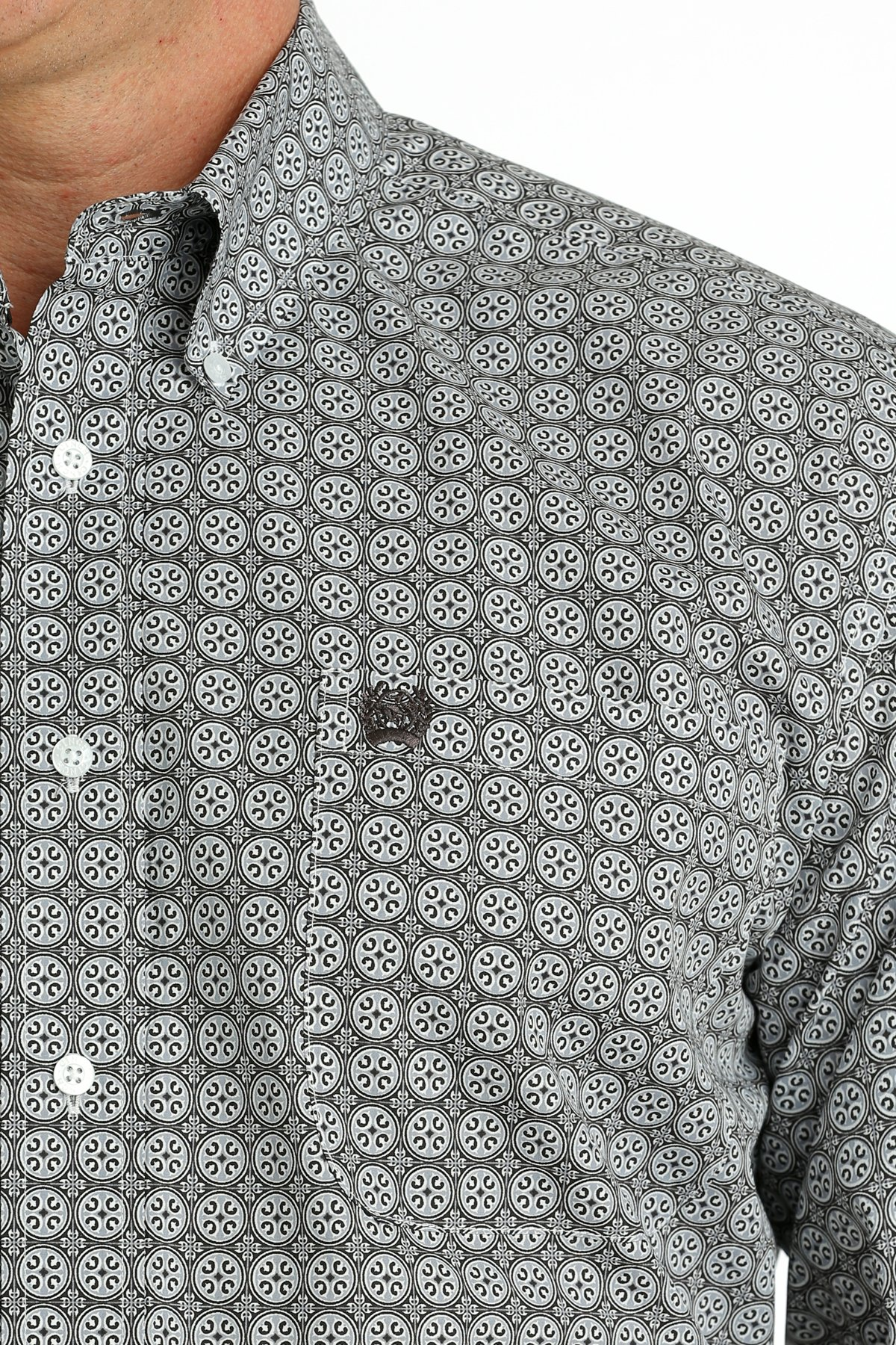 Cinch Men's Medallion White Gray Shirt