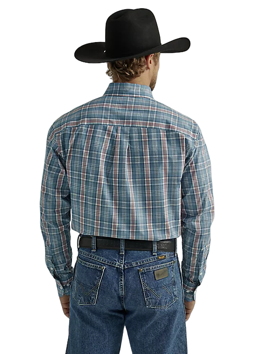 Wrangler George Strait One Pocket In Steel Multicolor Plaid Shirt