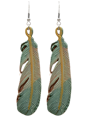 M&F Women's Tooled Painted Leather Feather Multicolor Earrings