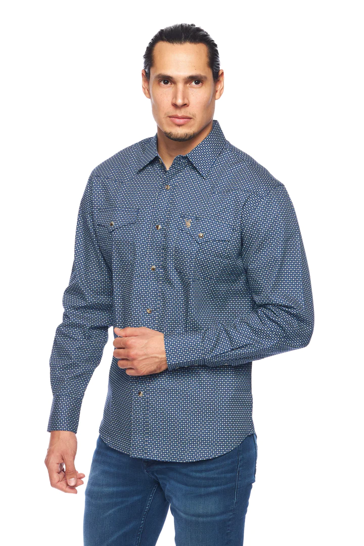 Avalon Men's Printed Long Sleeve Blue Shirt