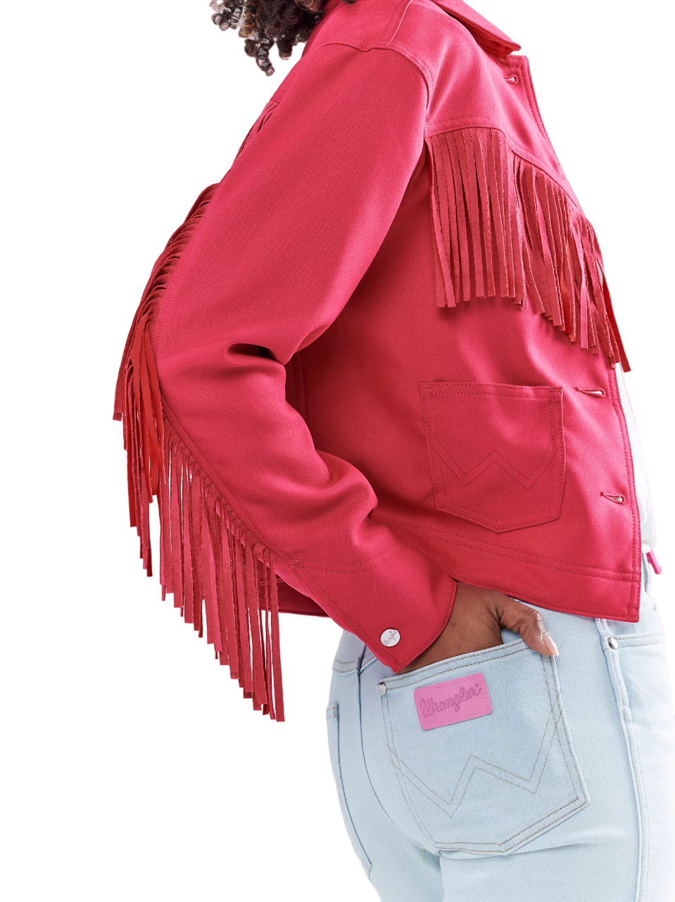Wrangler Women's Barbie Fringe Wrancher In Barbie Pink Jacket