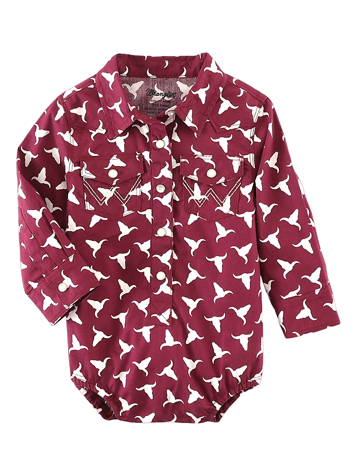 Wrangler Infant Girl's Steerhead Western Burgundy Bodysuit