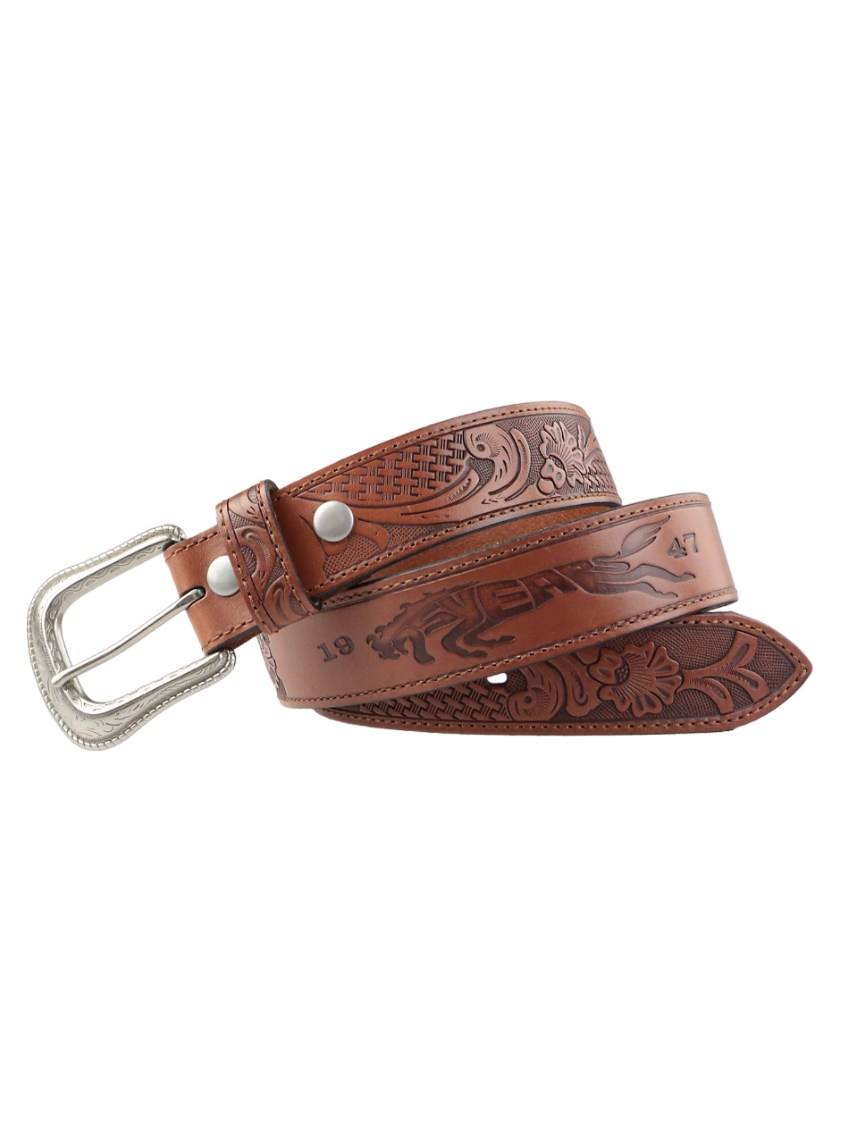 Wrangler Men's Brown Tooled Leather Belt - Main Image