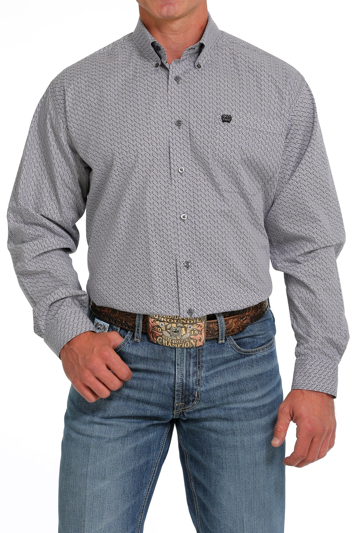 Cinch Men's Classic Grey Geometric Print Shirt