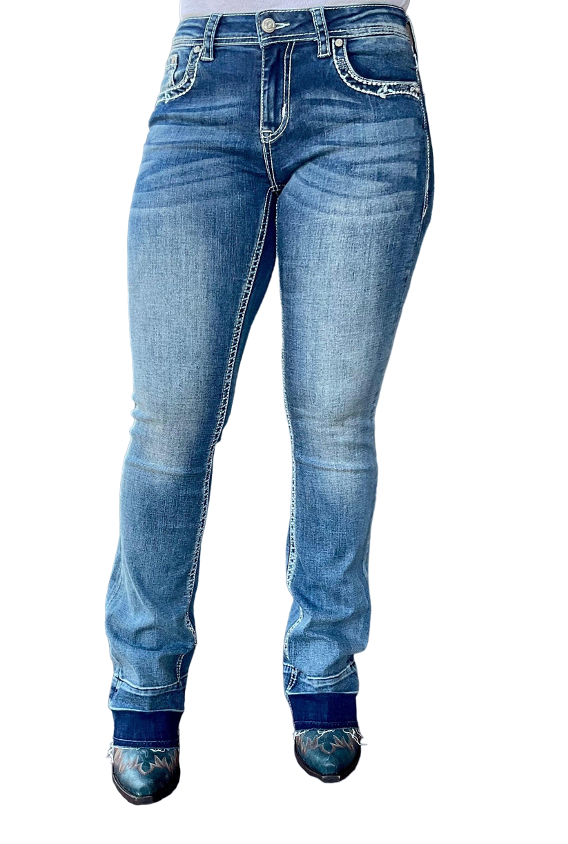 Grace Women's in LA Easy Fit Embellished Horse Shoe Bootcut Jeans