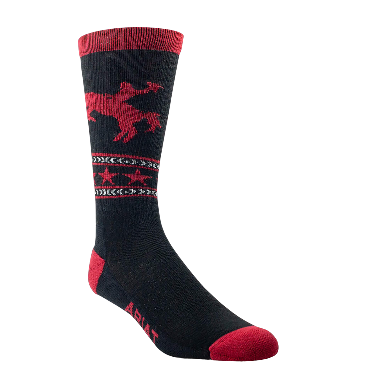 Ariat Black & Red Bronc Rider Mid Calf Everyday Performance Wool Sock