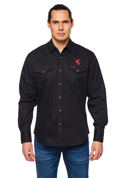 Avalon Men's Rodeo Embroidered Mex Solid Black Shirt