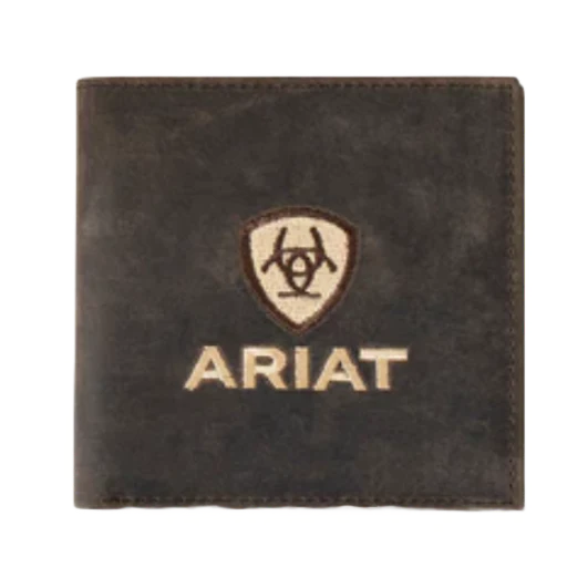 Ariat Men's Brown Crazy Horse Embroidered Bifold Wallet