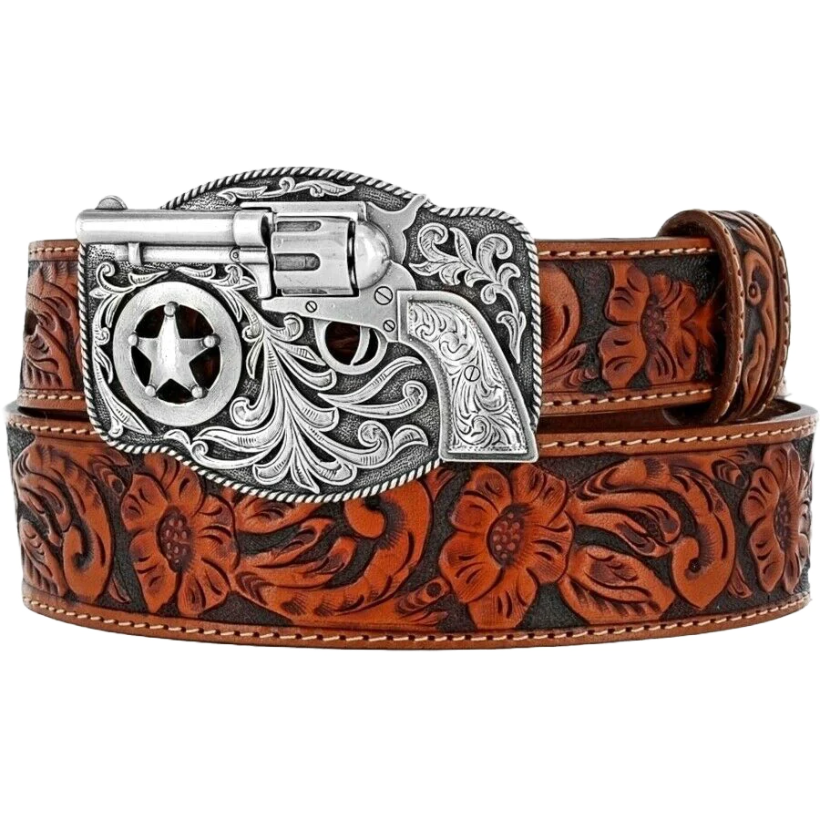 The Boot Jack Justin Kid s Lil Trigger Peanut Brown Tooled Leather Belt