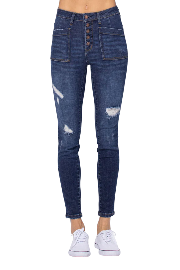 Judy Women's Cargo Patch High Rise Skinny Blue Jeans