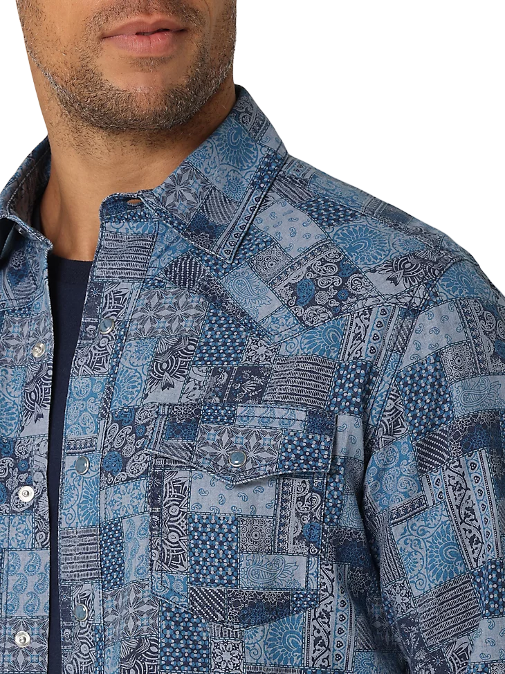Wrangler Men's Retro Patwork Western Snap Shirt - Big