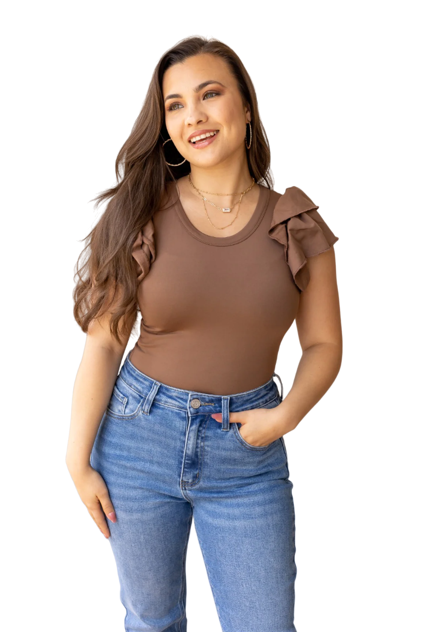Southern Grace Women's The Eloise Ruffle Sleeve Brown Bodysuit