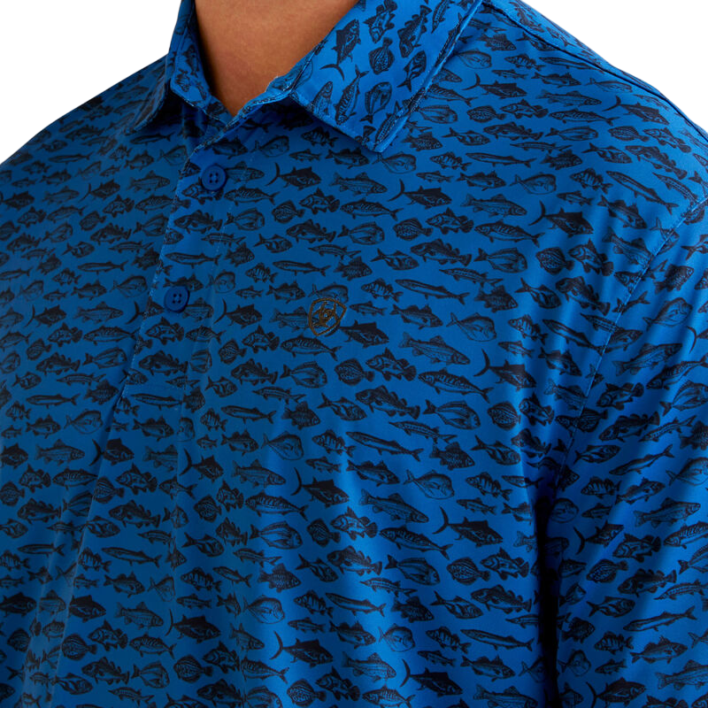 Ariat Men's All Over Print Polo Cendre Blue Shirt