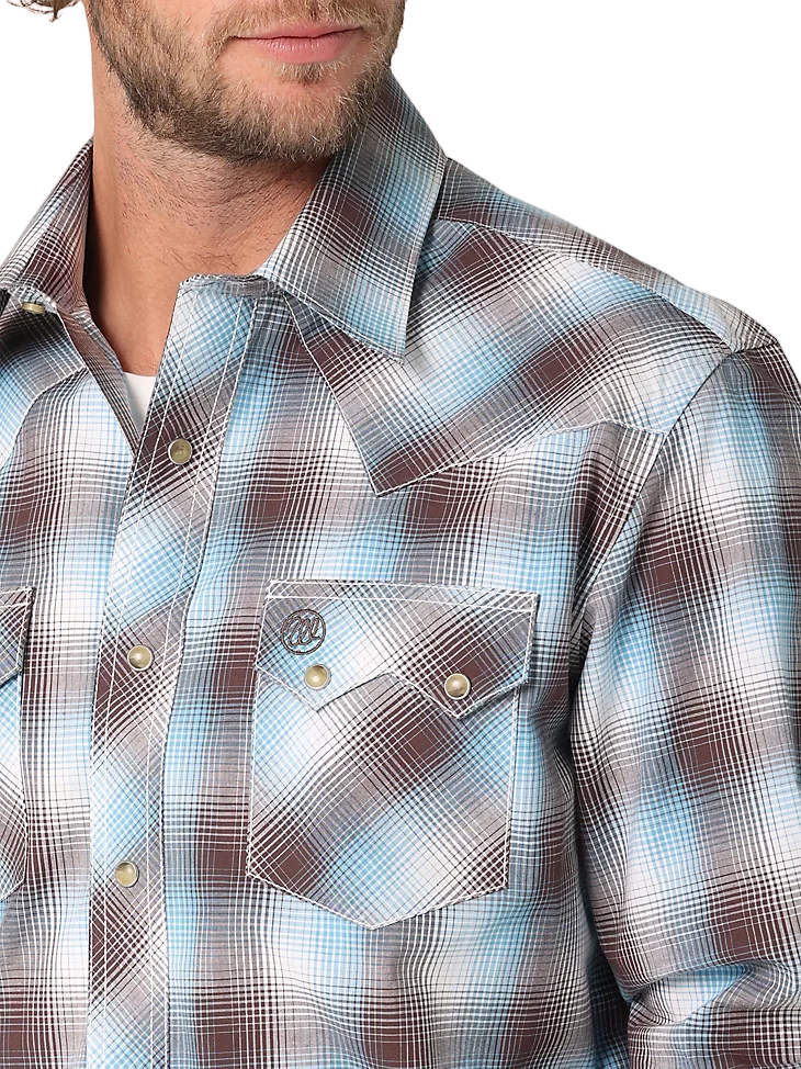 Wrangler Mens Retro Long Sleeve Sawtooth Brown Blue - Big